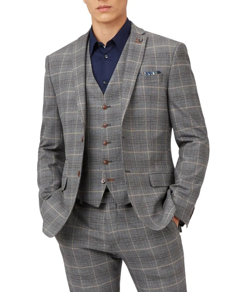 Buy Antique Rogue Overcheck Suit Waistcoat - Grey | Suit Waistcoats at Woven Durham