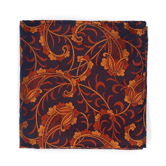 Paisley Print Silk Pocket Square - Burnt Orange / Purple Knightsbridge Neckwear