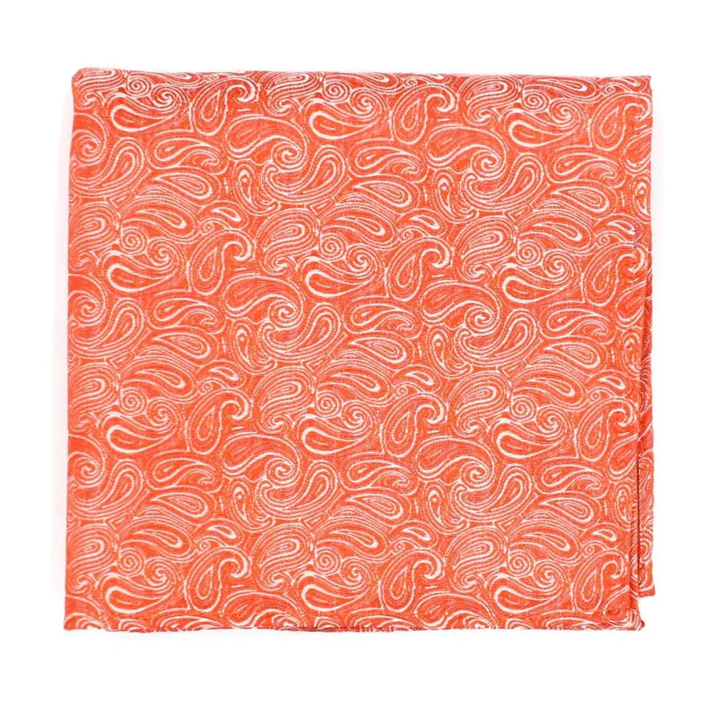 Paisley Print Silk Pocket Square - Orange Knightsbridge Neckwear