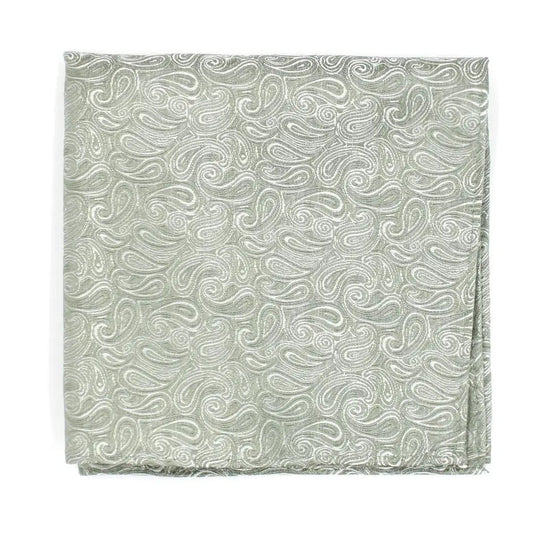 Knightsbridge Neckwear Paisley Print Silk Pocket Square - Sage Green From Woven Durham