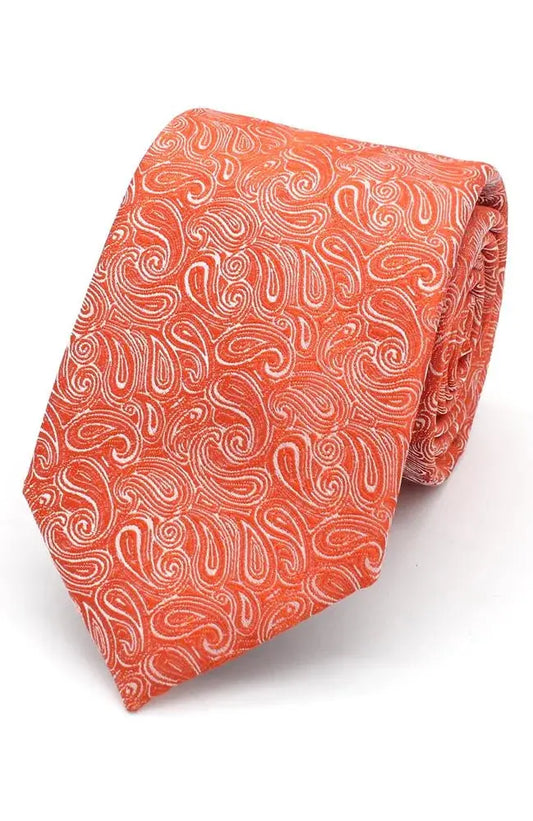 Knightsbridge Neckwear Paisley Print Silk Tie - Orange From Woven Durham