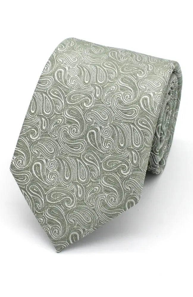 Knightsbridge Neckwear Paisley Print Silk Tie - Sage Green From Woven Durham
