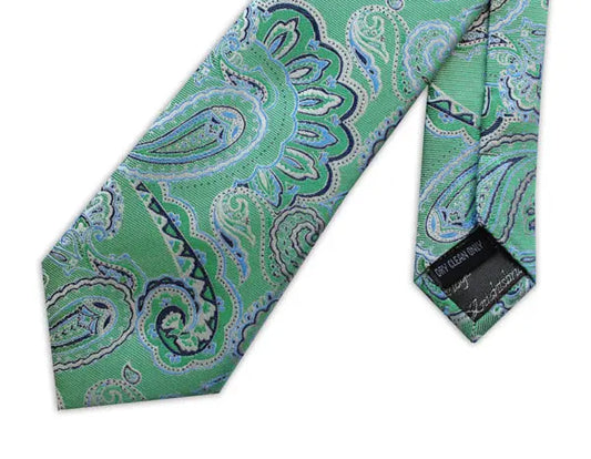 Knightsbridge Neckwear Paisley Silk Tie - Green / Blue From Woven Durham