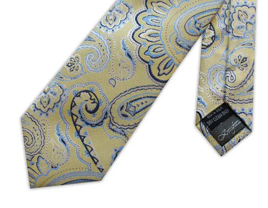 Knightsbridge Neckwear Paisley Silk Tie - Yellow / Blue From Woven Durham