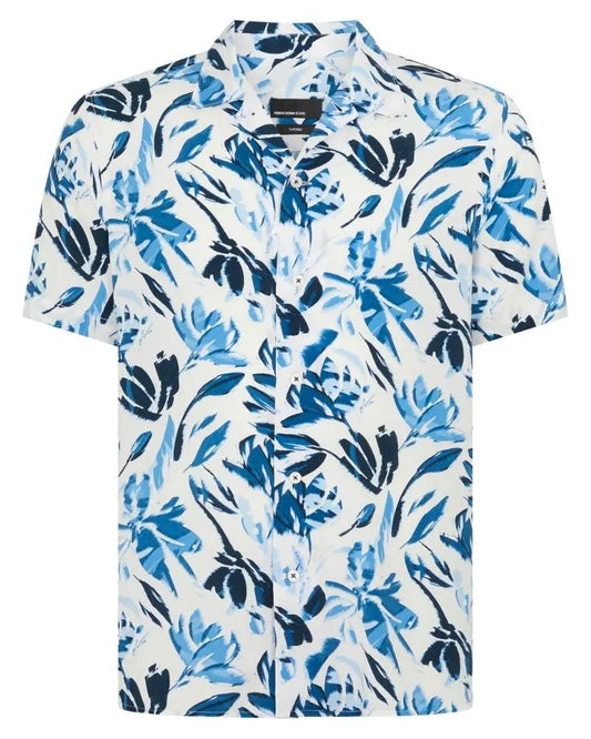 Buy Remus Uomo Paolo Leaf Print Short Sleeve Shirt - Blue/White | Short-Sleeved Shirtss at Woven Durham