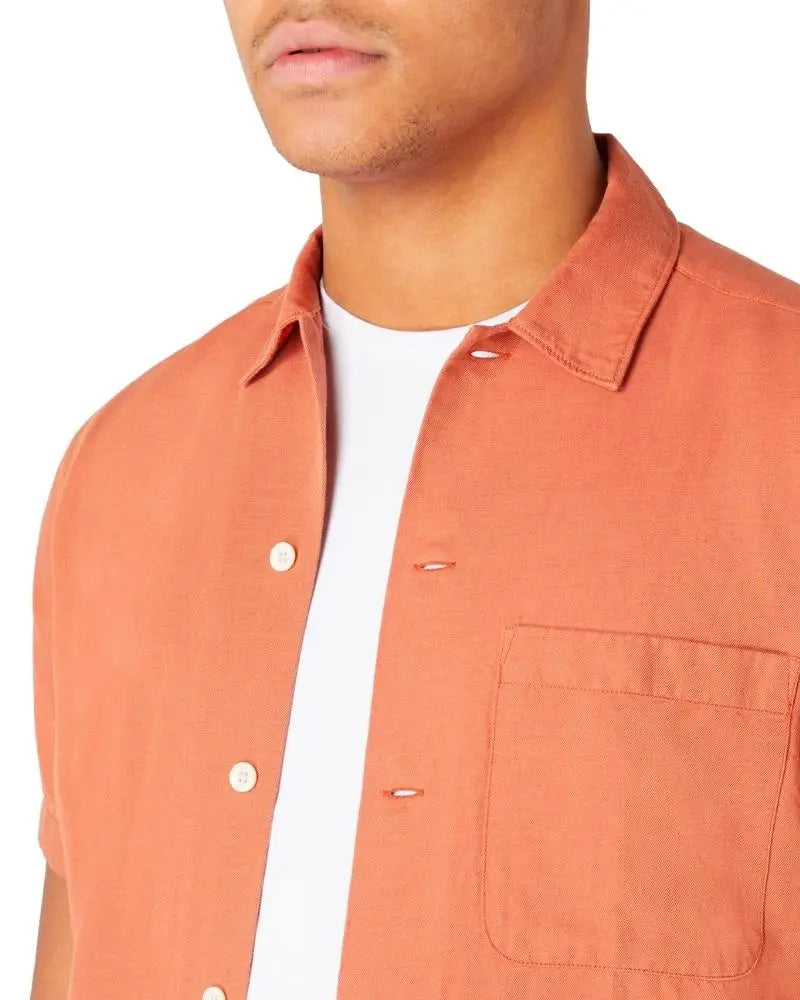 Buy Remus Uomo Paolo Tapered Short Sleeve Shirt - Orange | Short-Sleeved Shirtss at Woven Durham