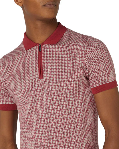 Remus Uomo Patterned Quarter Zip Knit Polo - Red / – Woven Durham