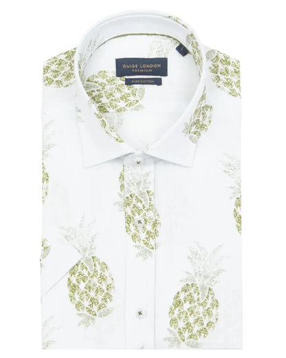 Buy Guide London Pineapple Print Short Sleeve Shirt - White | Short-Sleeved Shirtss at Woven Durham