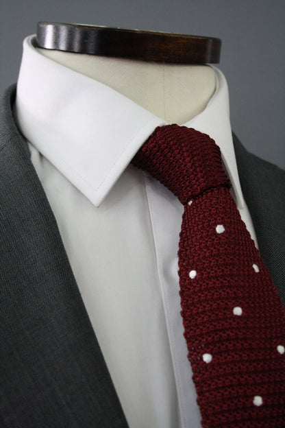 Polka Dot Knitted Silk Tie - Burgundy Knightsbridge Neckwear