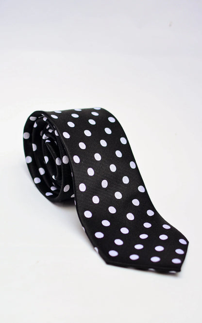 Knightsbridge Neckwear Polka Dot Silk Tie - Black / White From Woven Durham