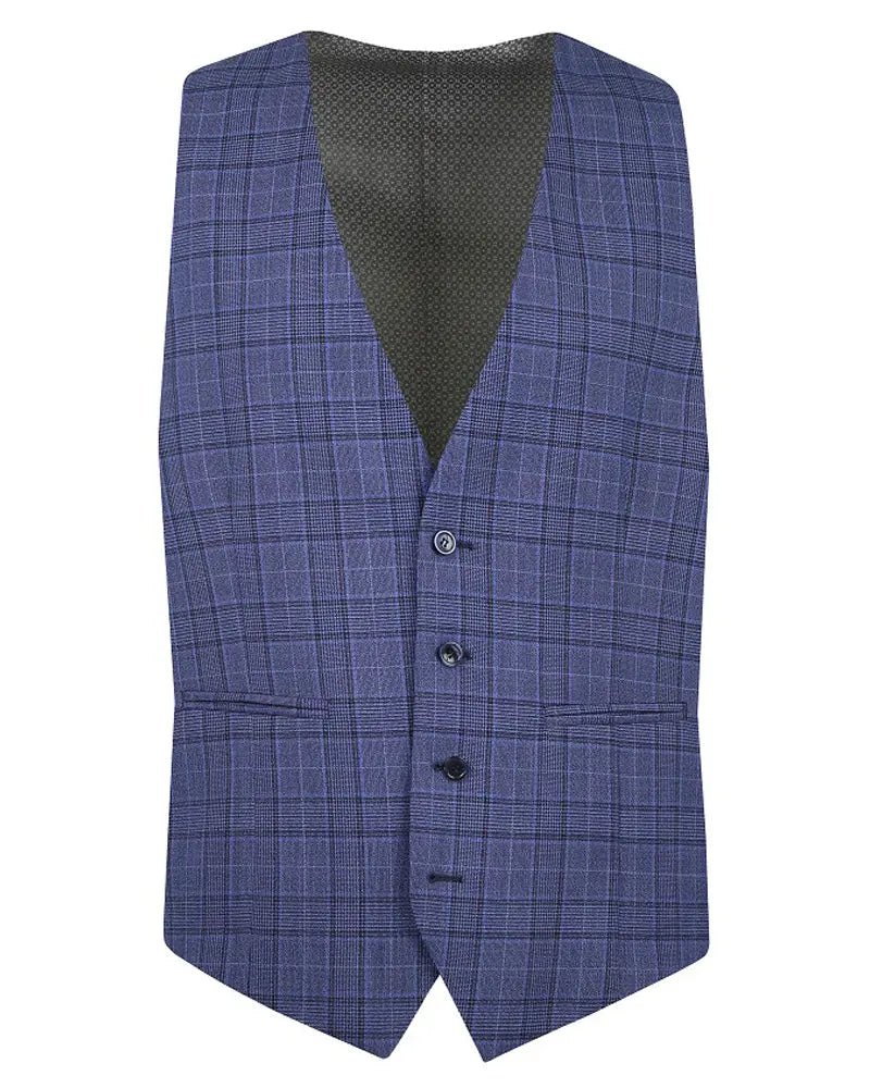 Torre Prince Of Wales Check Suit Waistcoat - Navy / Blue From Woven Durham