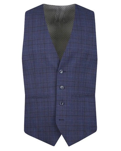 Torre Prince Of Wales Check Suit Waistcoat - Navy / Purple From Woven Durham
