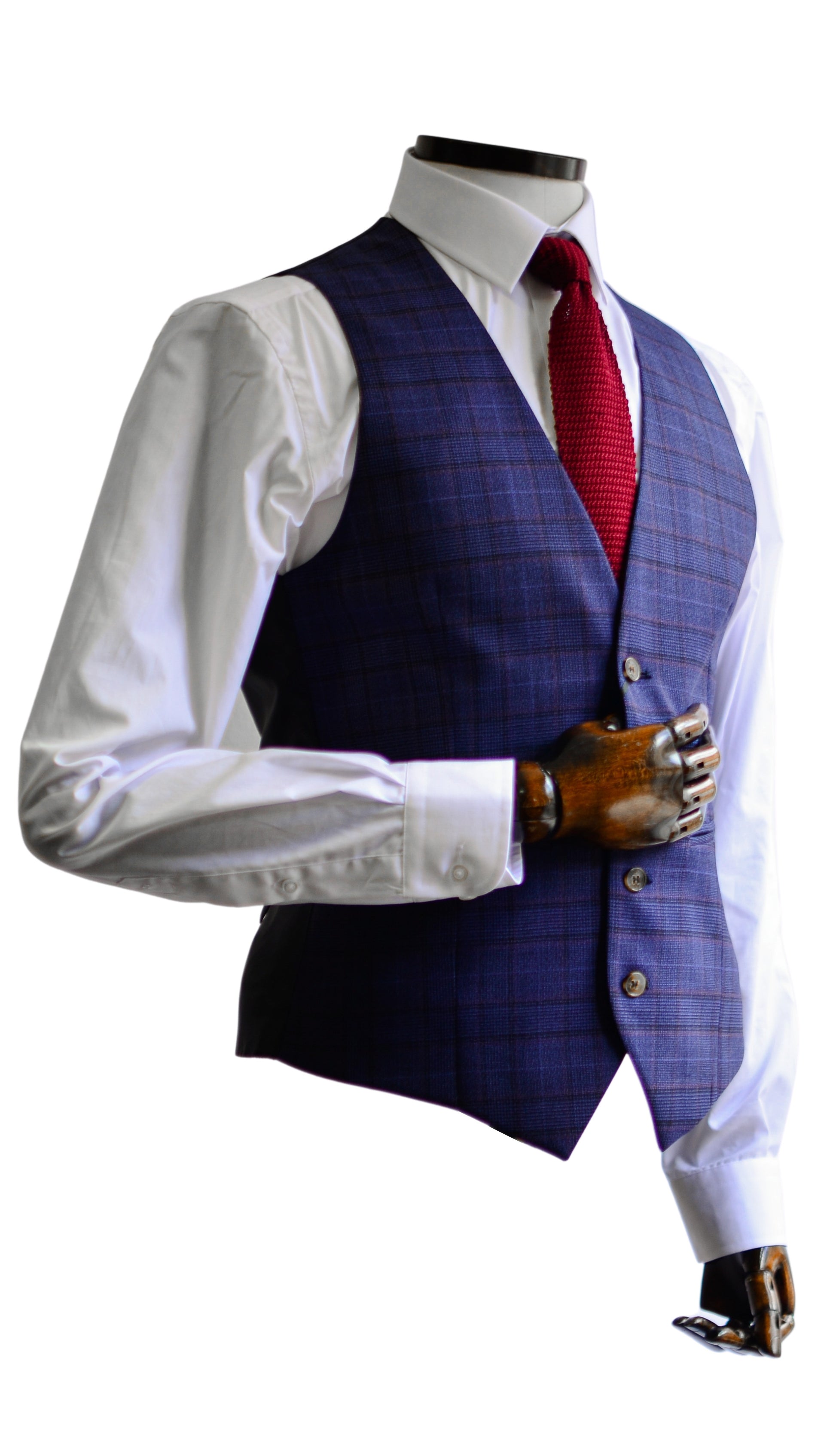 Torre Prince Of Wales Check Suit Waistcoat - Navy / Purple From Woven Durham