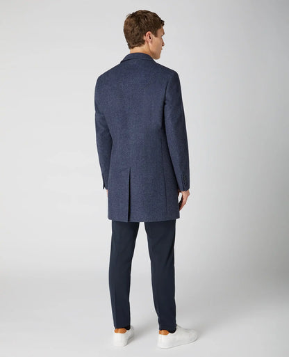 Remus Uomo Quinn Blue Twill Overcoat From Woven Durham