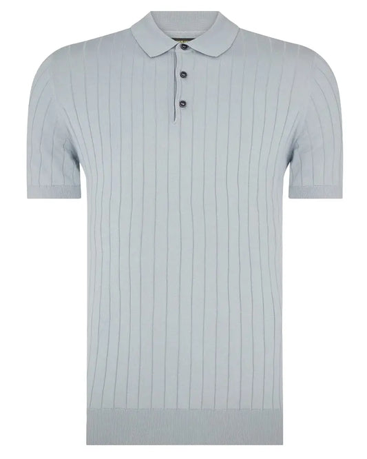 Remus Uomo Ribbed Knitted Polo - Light Blue From Woven Durham