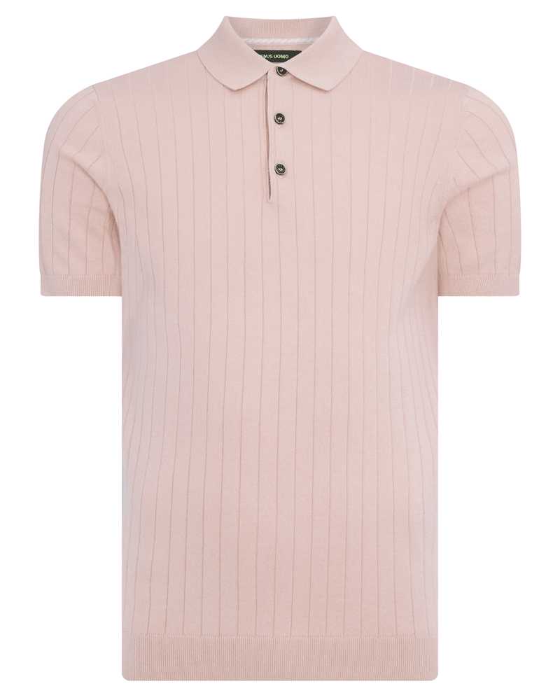 Buy Remus Uomo Ribbed Knitted Polo - Pink | Short-Sleeved Polo Shirtss at Woven Durham