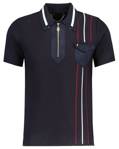 Buy Gabicci Vintage Robyn Quarter Zip Knitted Polo - Navy | Short-Sleeved Polo Shirtss at Woven Durham