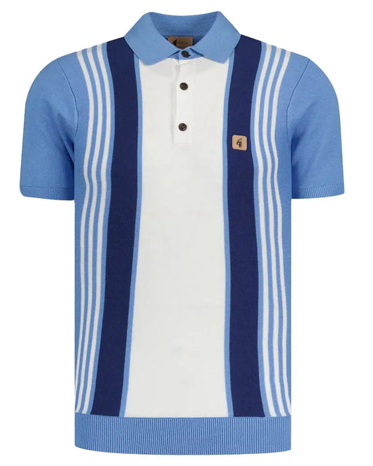 Buy Gabicci Vintage Searle Striped Knitted Polo Shirt - Sky Blue | Short-Sleeved Polo Shirtss at Woven Durham