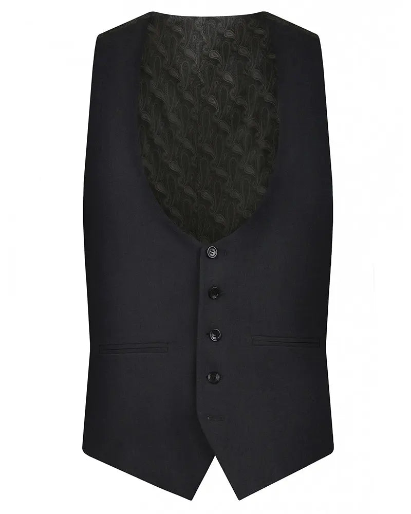 Shawl Collar Dinner Suit Waistcoat - Black Torre