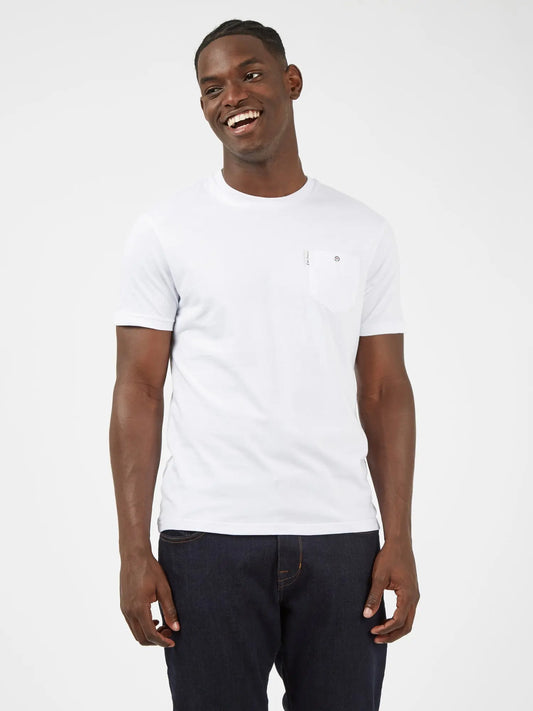 Ben Sherman Signature Tee in White with Chest Pocket From Woven Durham