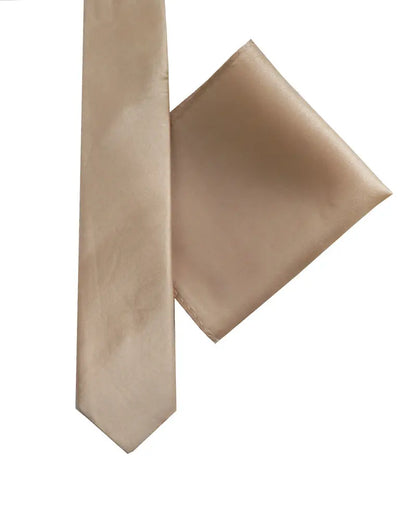 Skinny Silk Tie & Pocket Square Gift Set - Champagne Gold Knightsbridge Neckwear