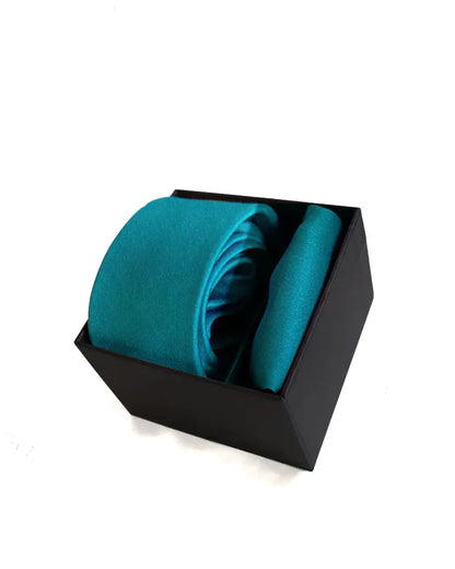 Skinny Silk Tie & Pocket Square Gift Set - Teal Blue Knightsbridge Neckwear