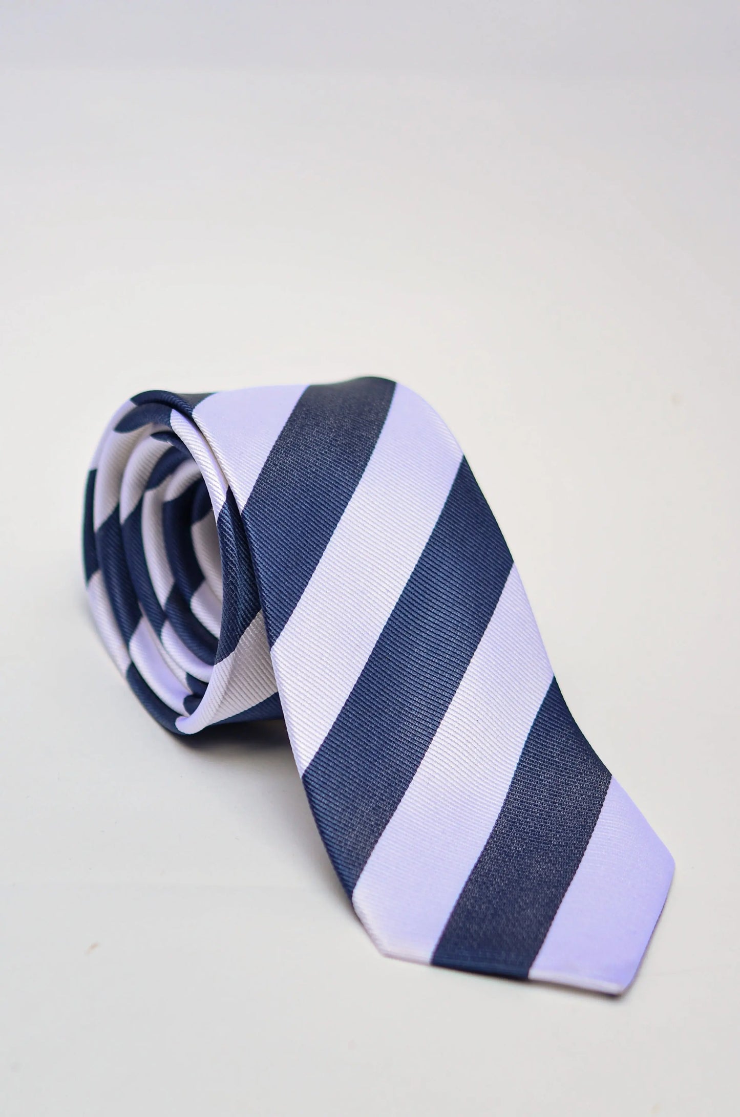 Knightsbridge Neckwear Striped Silk Tie - Navy / White From Woven Durham