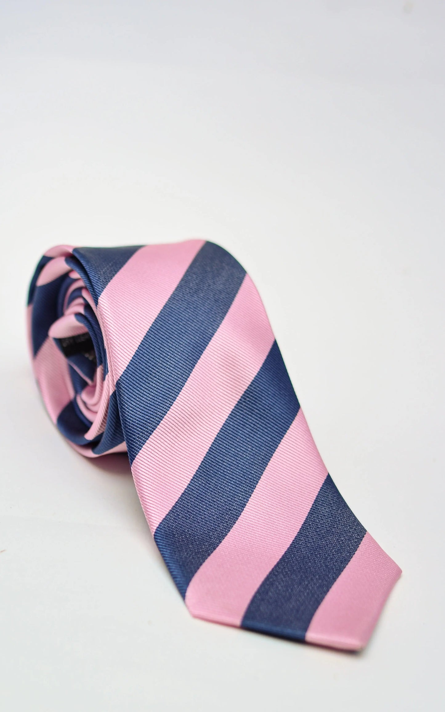 Knightsbridge Neckwear Striped Silk Tie - Pink / Navy From Woven Durham