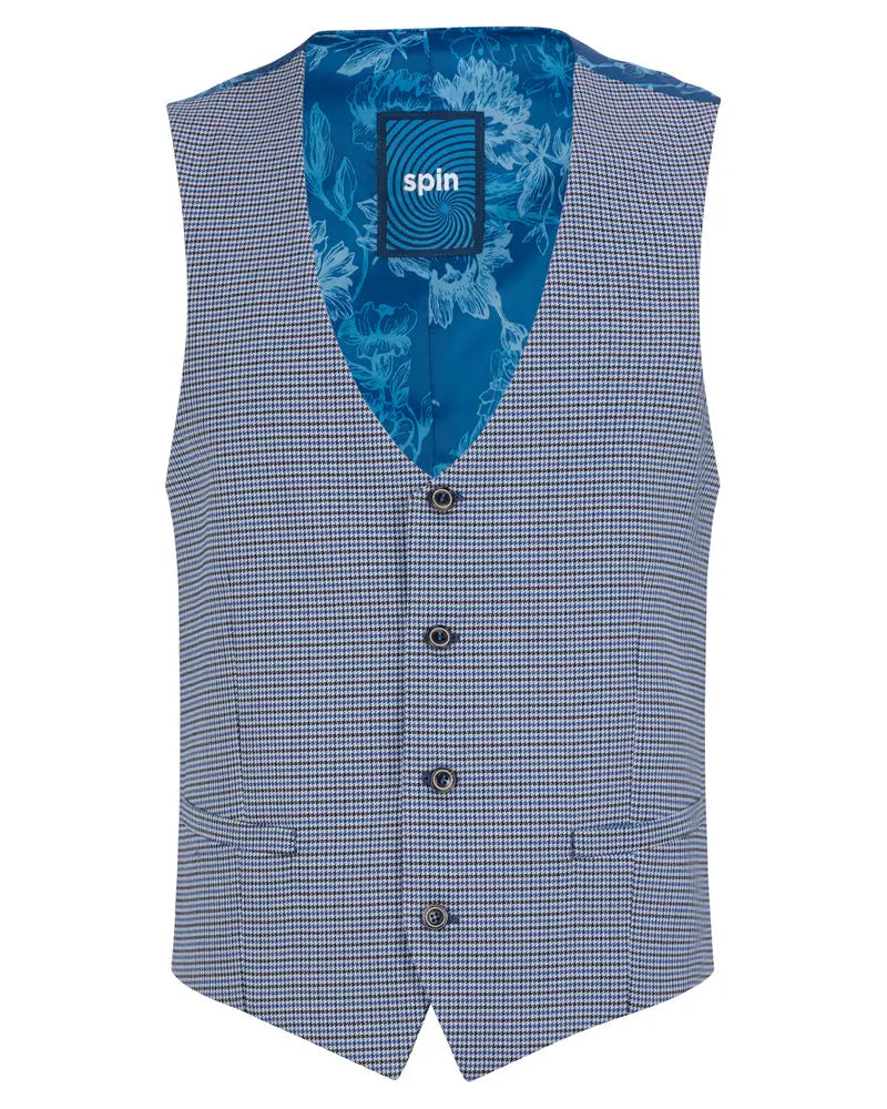 Spin Taylor Houndstooth Suit Waistcoat - Blue From Woven Durham