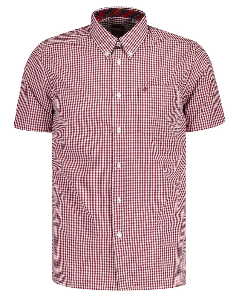Buy Merc London Terry Gingham Short Sleeve Shirt - Red / White | Short-Sleeved Shirtss at Woven Durham