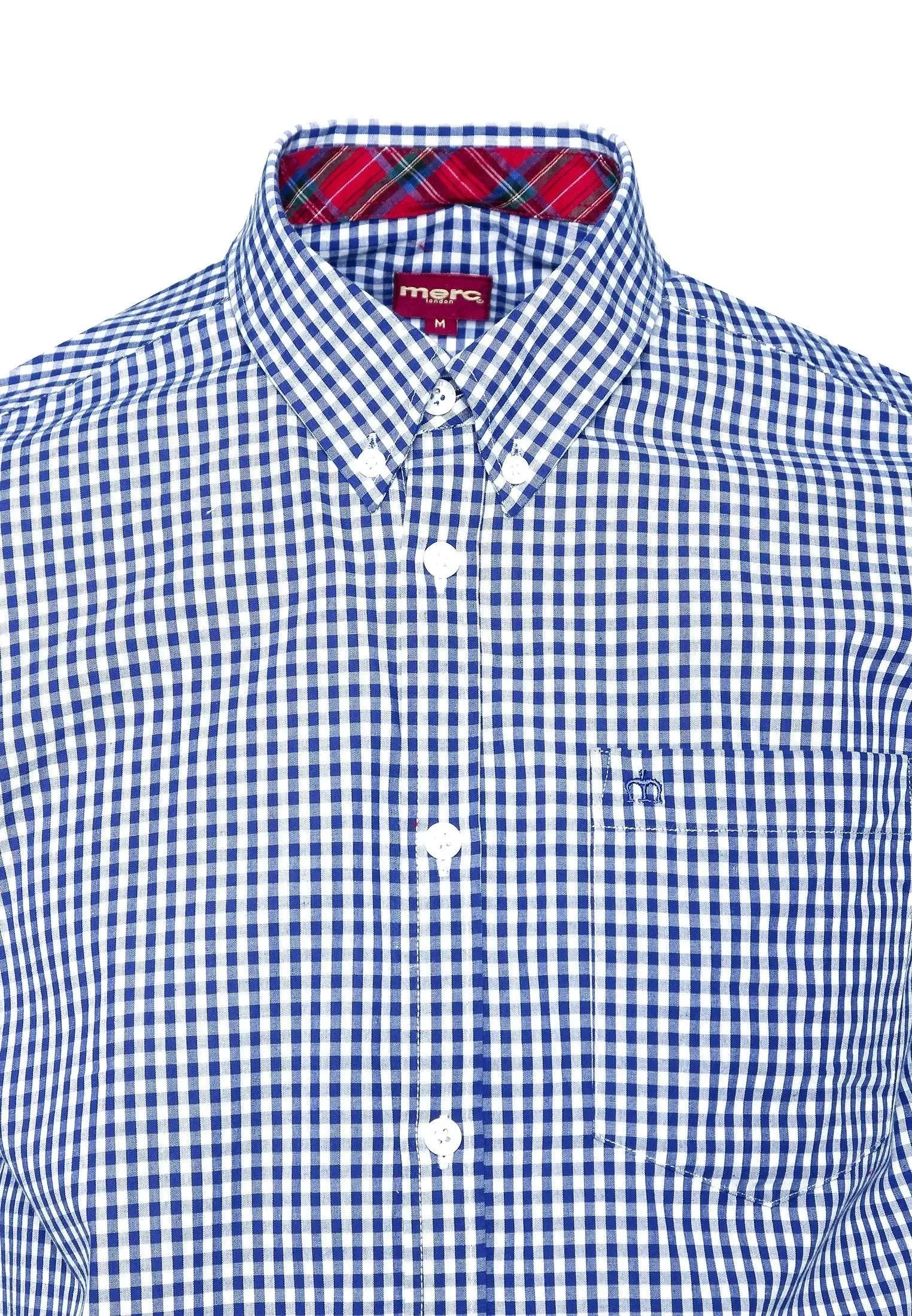 Merc London Terry Royal Blue & White Gingham Short-Sleeved Shirt From Woven Durham