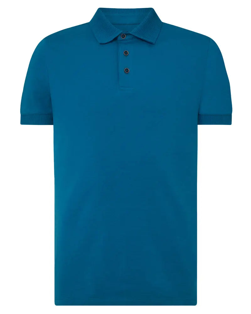 Remus Uomo Textured Collar Polo Shirt - Teal Blue – Woven Durham