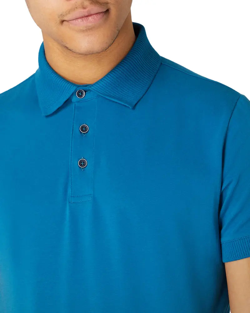 Remus Uomo Textured Collar Polo Shirt - Teal Blue From Woven Durham