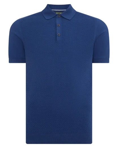 Buy Remus Uomo Textured Knit Polo - Blue | Short-Sleeved Polo Shirtss at Woven Durham
