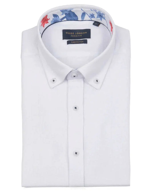 Buy Guide London Textured Short Sleeve Shirt - White | Short-Sleeved Shirtss at Woven Durham