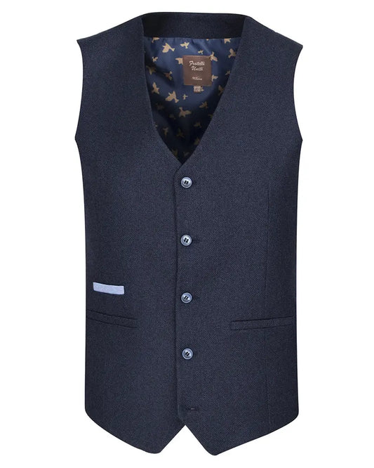 Fratelli Textured Suit Waistcoat - Navy From Woven Durham