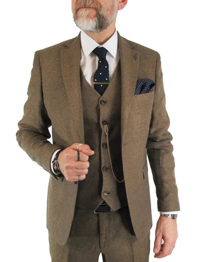 Fratelli Tweed Herringbone Suit Jacket - Brown / Navy Fleck From Woven Durham