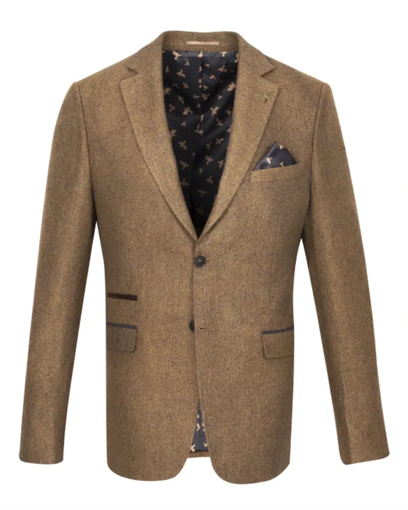 Fratelli Tweed Herringbone Suit Jacket - Brown / Navy Fleck From Woven Durham