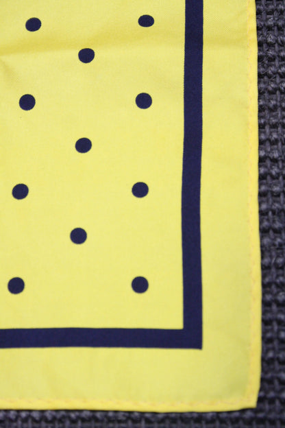 Yellow With Navy Polka Dot Silk Pocket Square Knightsbridge Neckwear