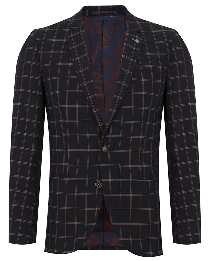 Spin Tyler Check Suit Jacket - Navy / Brown From Woven Durham