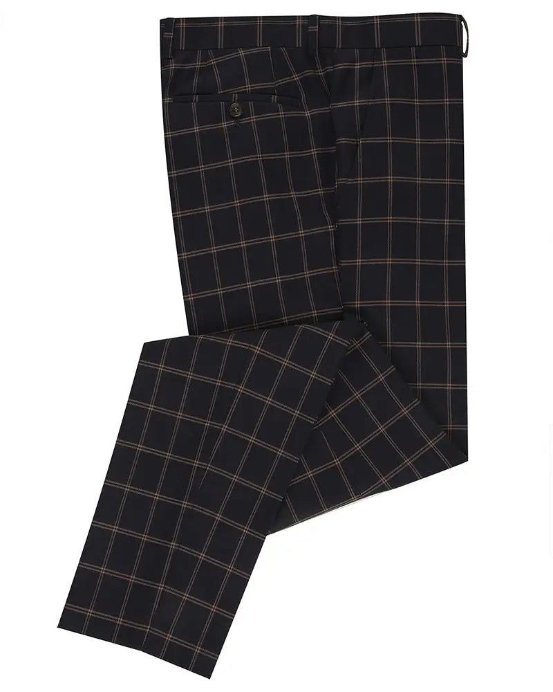 Spin Tyler Check Suit Trouser - Navy / Brown From Woven Durham